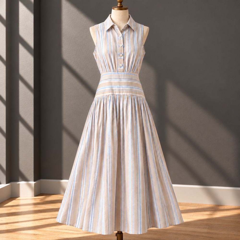 Parker Large Blue Striped Maxi Shirt Dress Sleeveless Coastal Preppy Resortwear